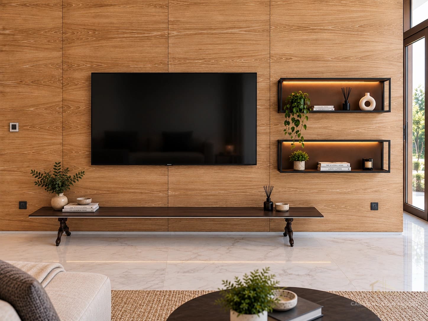 Bespoke Wood Panel Media Wall – Dubai