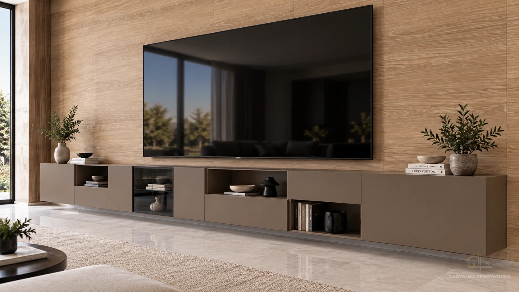 Bespoke Timber Panel Media Wall – Dubai